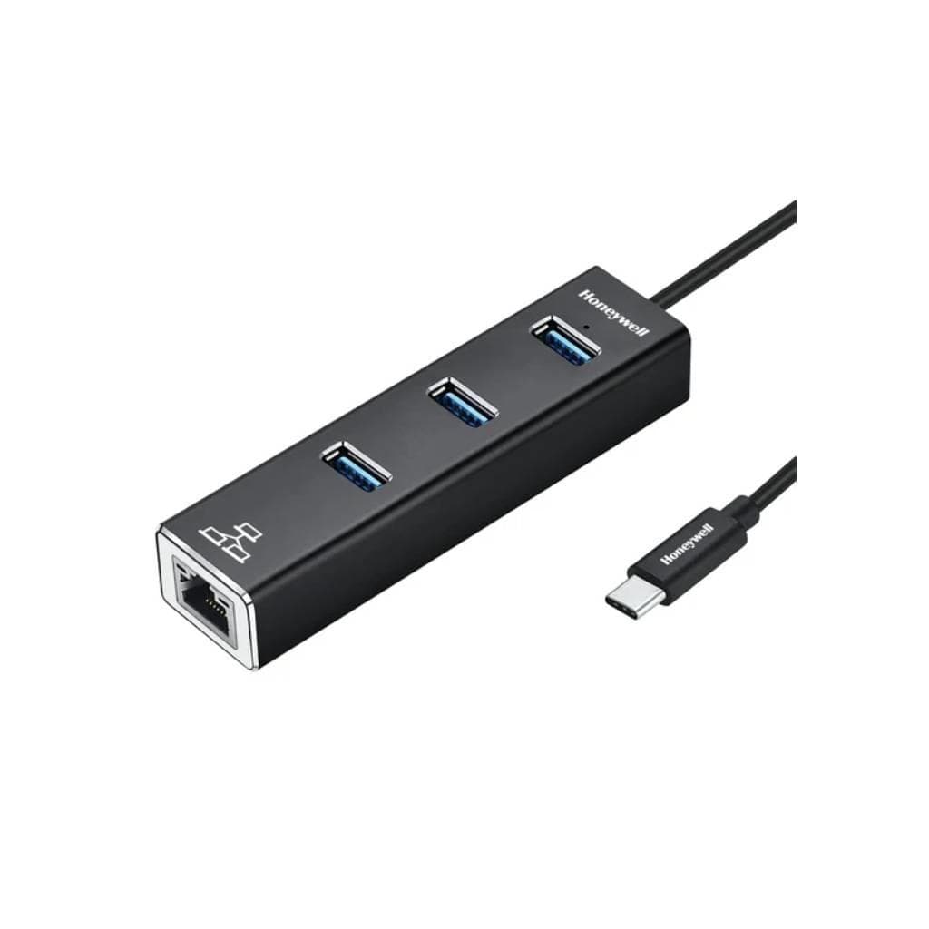 HONEYWELL Type-C to USB 3.0 + Gigabit Ethernet Adapter (Black) - 1