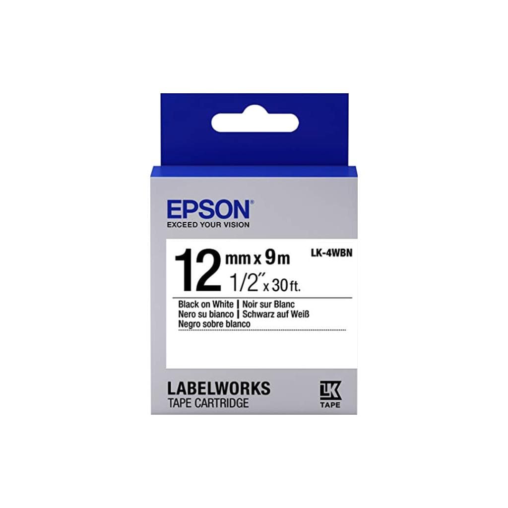 EPSON LabelWorks LK Tape Cartridge ~1/2" Black on White (LK-4WBN) - 1