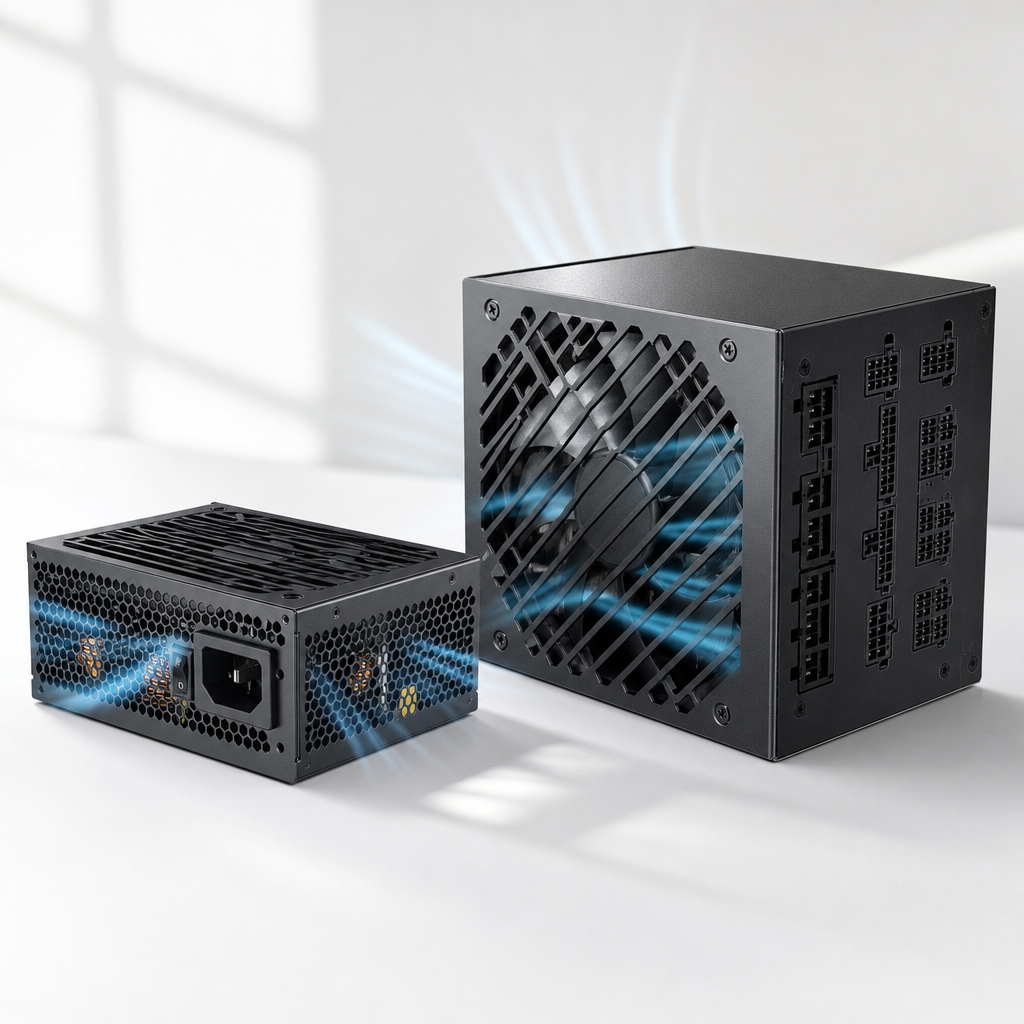 พาวเวอร์ซัพพลาย CORSAIR RM850x กับ THERMALTAKE SFX วางไว้ด้านซ้ายของย่อหน้า